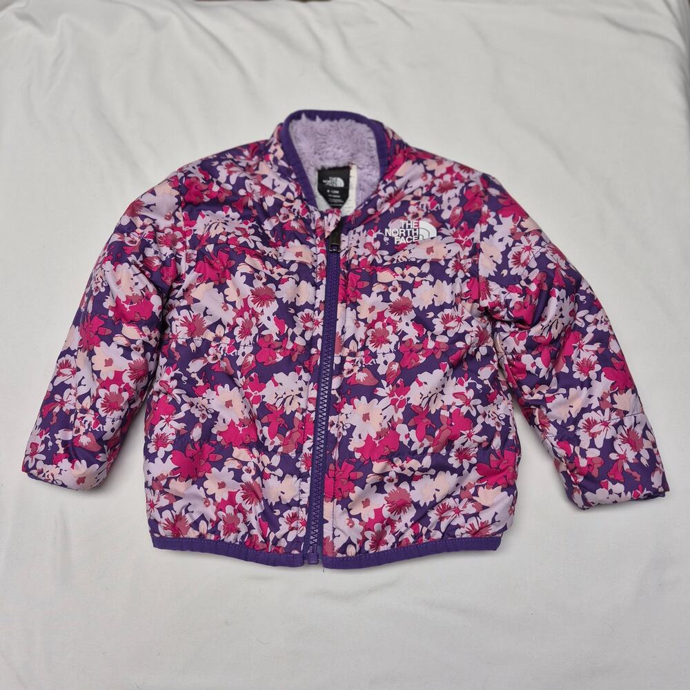 The North Face Baby Reversible Mossbud Jacket 6-12M Purple Floral Fleece